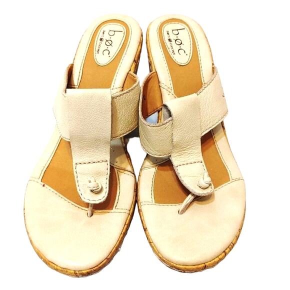 B.O.C Cork Wedge Heel Thong Slip On Sandals White Leather Womens Size US 8 EU 39 - Picture 5 of 8